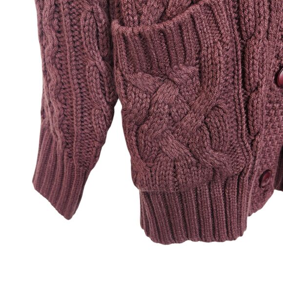 SKULL CASHMERE Sweater Womens Medium Maroon Chunky Knit Shawl Grandpa Cardigan - Picture 3 of 10